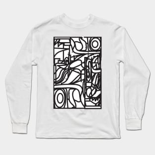 Organic Stain Glass Pattern (Black lines on White Background) Long Sleeve T-Shirt